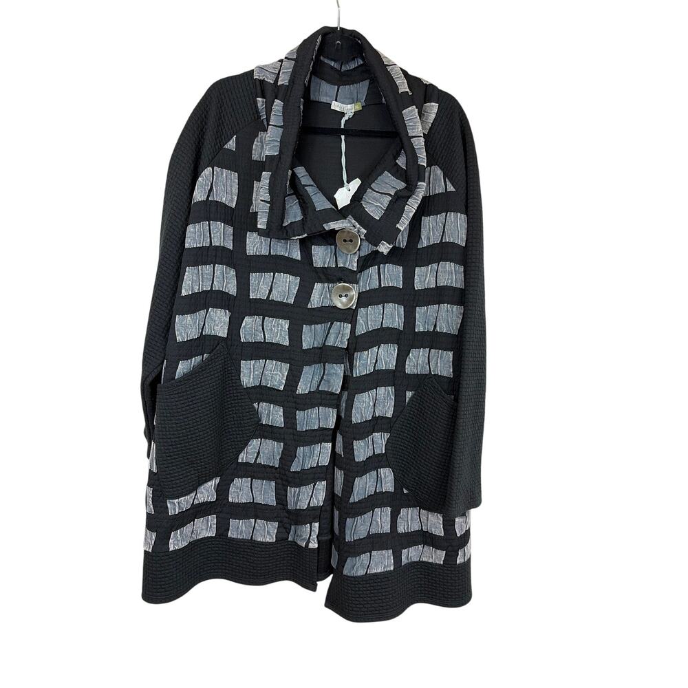 Chalet Black Gray Square Pattern Knit Sleeve Tunic Coat XL Made In USA